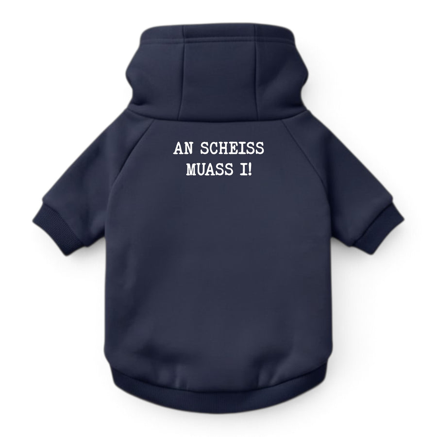 Hunde-Hoodie "An Scheiss muass i!" navy