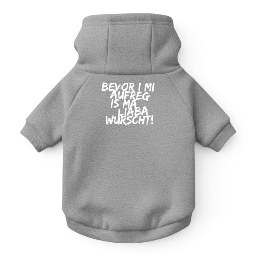 Hunde-Hoodie "Bevor i mi aufreg" grau-meliert