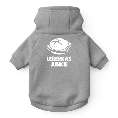 Hunde-Hoodie "Leberkasjunkie" grau-meliert
