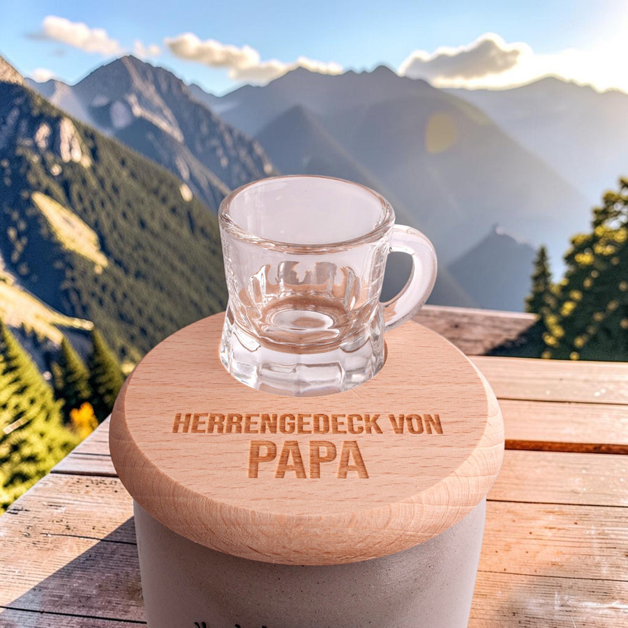 Bierglasdeckel mit Schnapsglasl "Herrengedeck" mit Wunschname