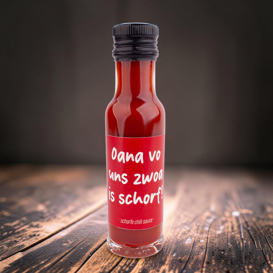 Chilisauce "Oana vo uns zwoa is schorf!" von meinherzschlag – Produktbild 1 von 2.