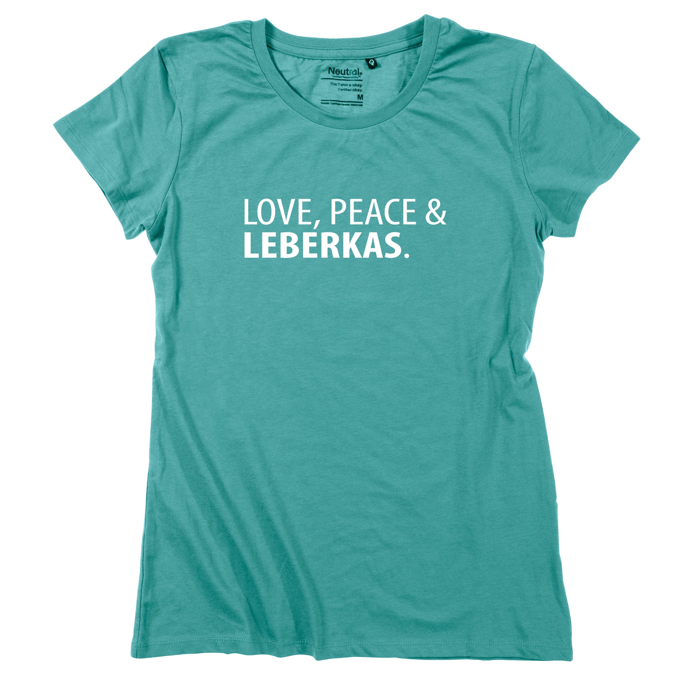 damen-shirt-love-peace-leberkas-petrol