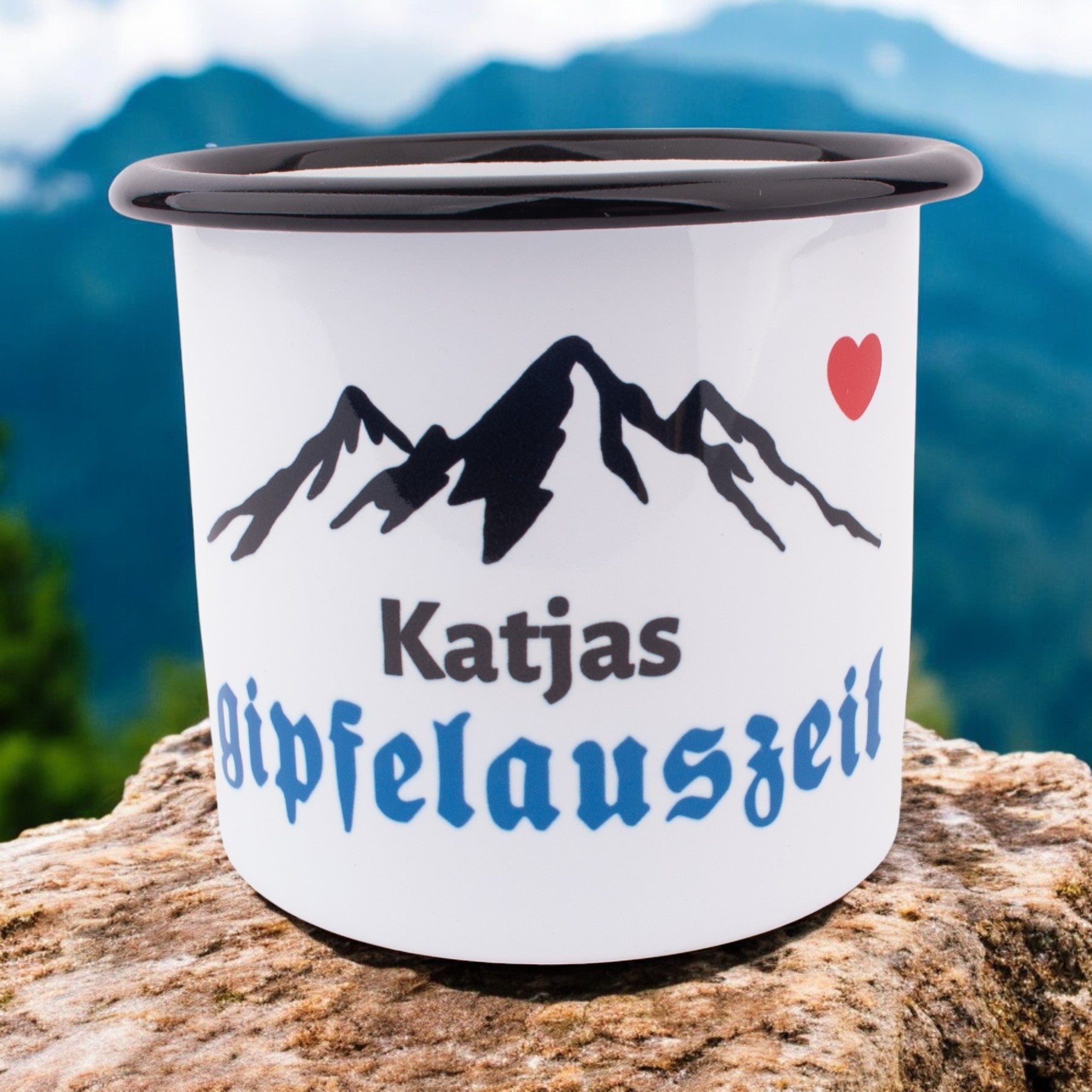 Emaille-Haferl "Gipfelauszeit" mit Wunschname