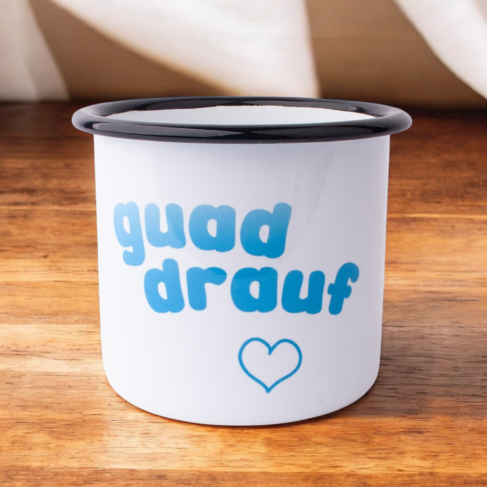 Emaille-Haferl "Guad Drauf"