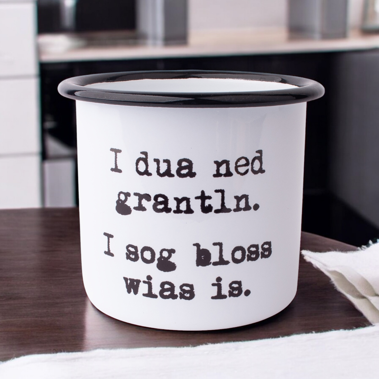 Emaille-Haferl "I sog bloss wias is"