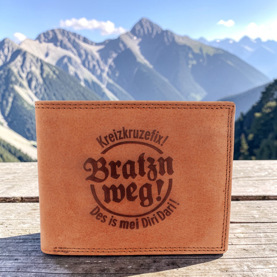 Herren-Geldbörse "Bratzn weg!" von meinherzschlag – Produktbild 1 von 2.