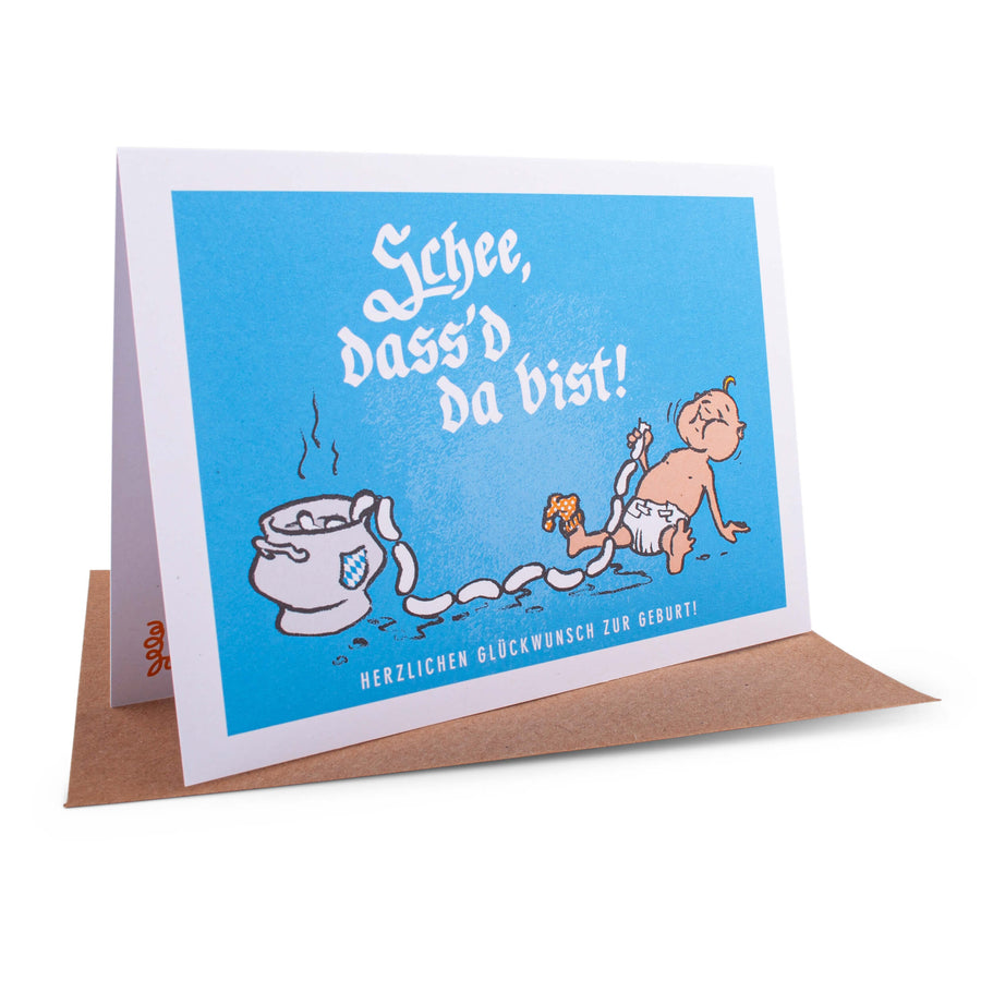 Glückwunschkarte "Schee, dass'd da bist!" - meinherzschlag.de
