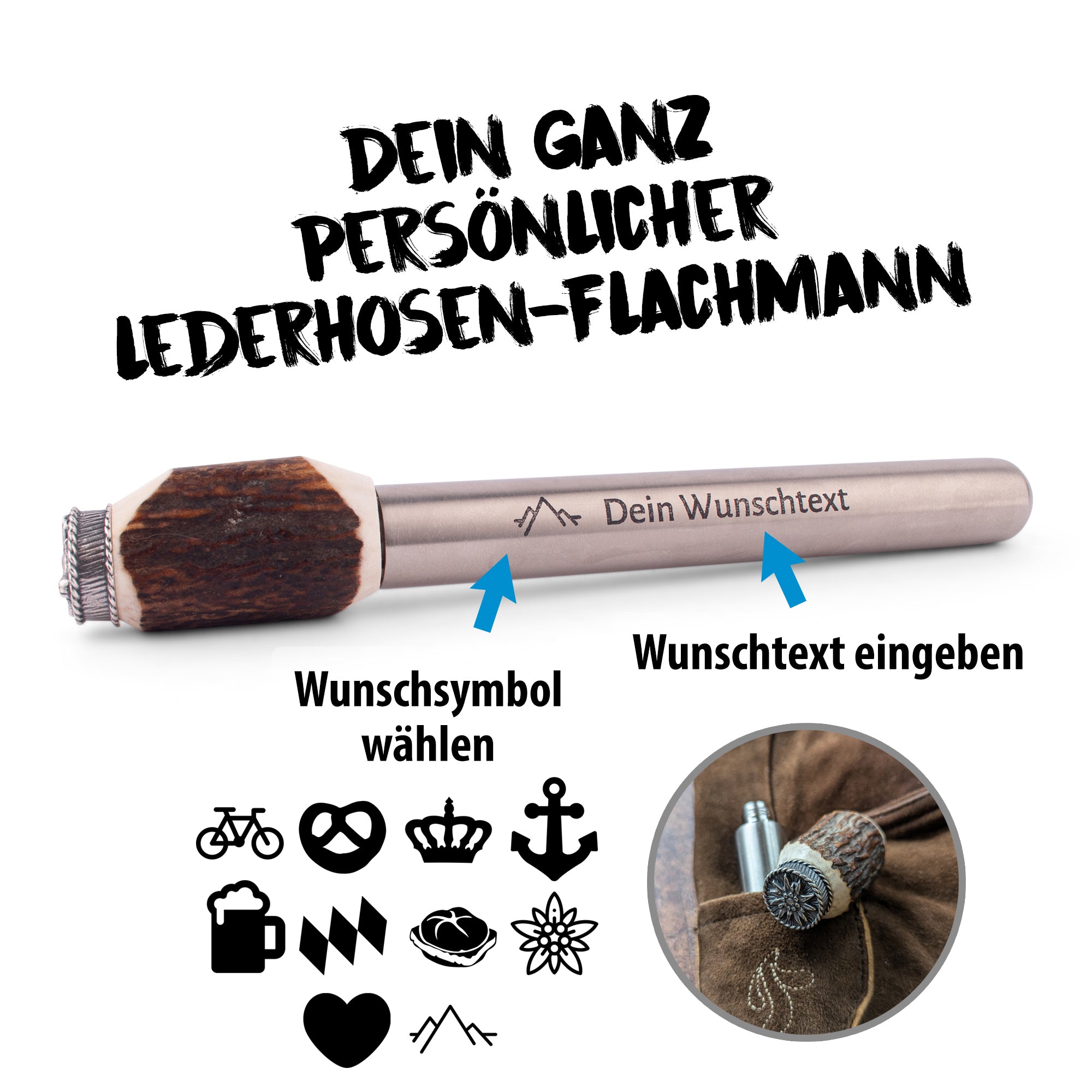 Hirschhorn-Lederhosen-Flachmann "Bayernlöwe"