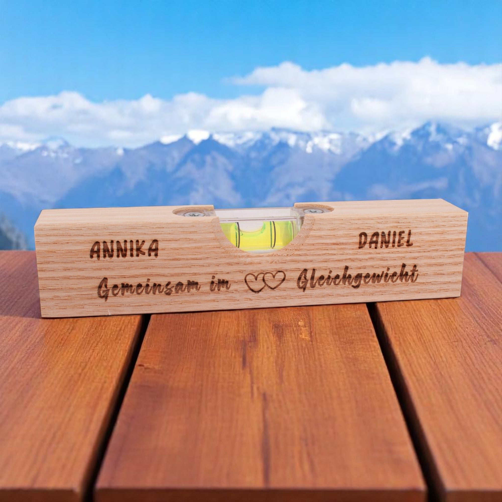 Wasserwaage "Gemeinsam im Gleichgewicht" mit Wunschnamen