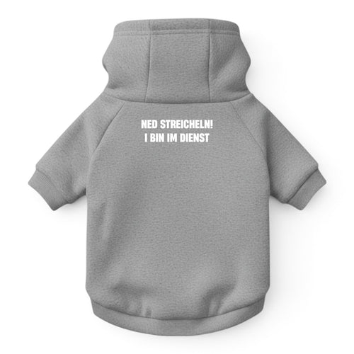 Hunde-Hoodie "Ned streicheln! I bin im Dienst" grau-meliert