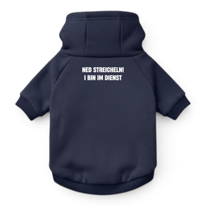 Hunde-Hoodie "Ned streicheln! I bin im Dienst" navy