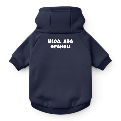 Hunde-Hoodie "Kloa, aba gfährli" navy