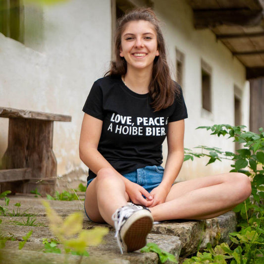 Damen - Shirt "Love, Peace & A Hoibe Bier" - meinherzschlag.de