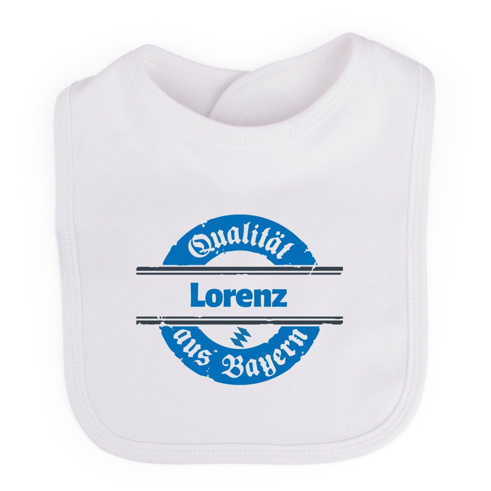 Baby Lätzchen "Qualität aus Bayern" mit Wunschname - meinherzschlag.de