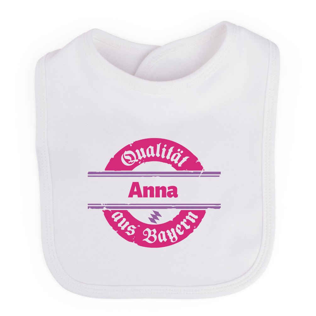 Baby Lätzchen "Qualität aus Bayern" mit Wunschname - meinherzschlag.de