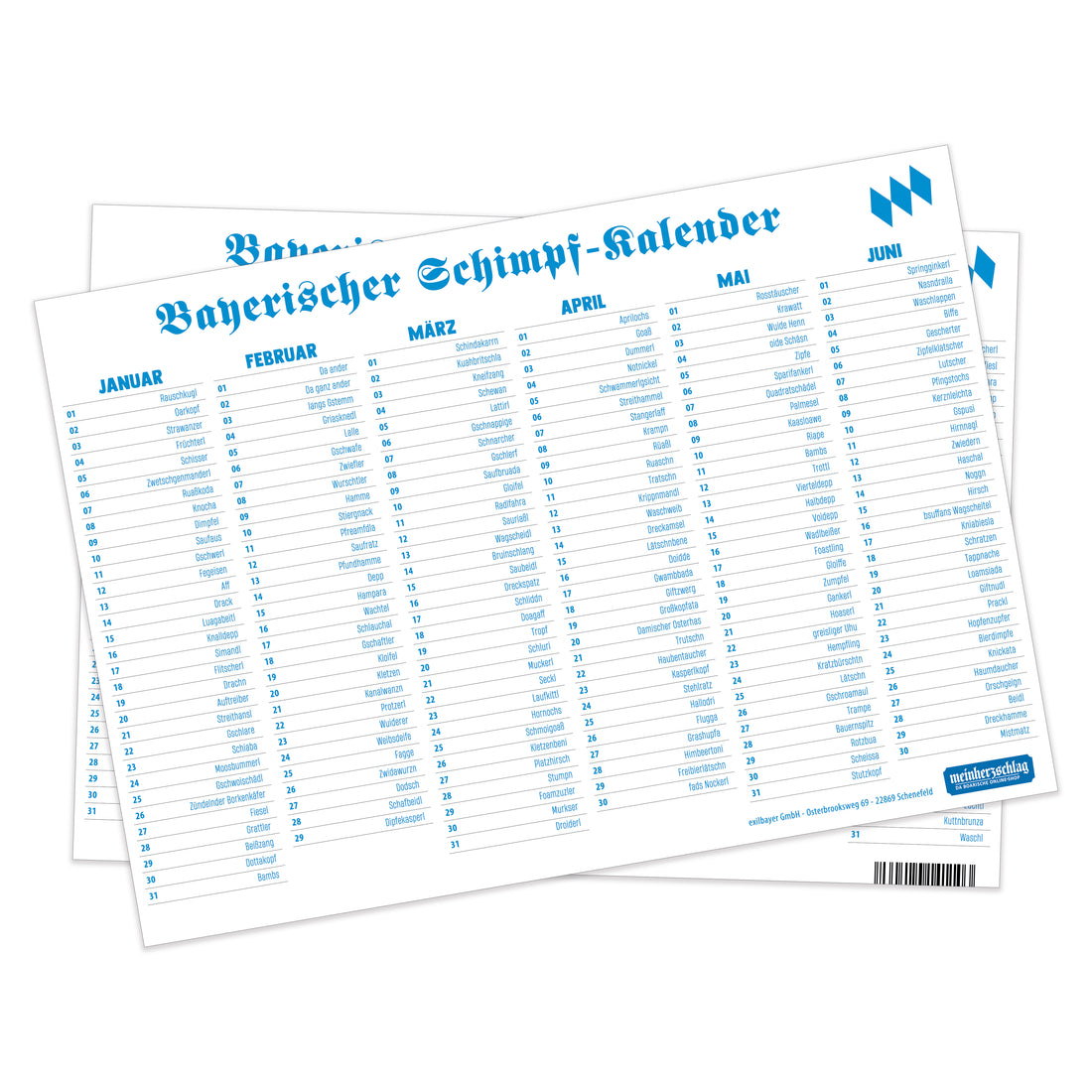 Jahresplaner "Bayerischer Schimpf-Kalender"