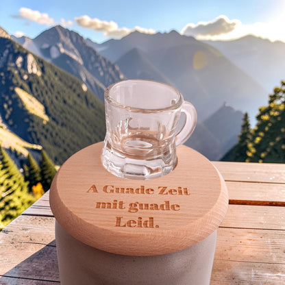 Bierglasdeckel mit Schnapsglasl "A guade Zeit"
