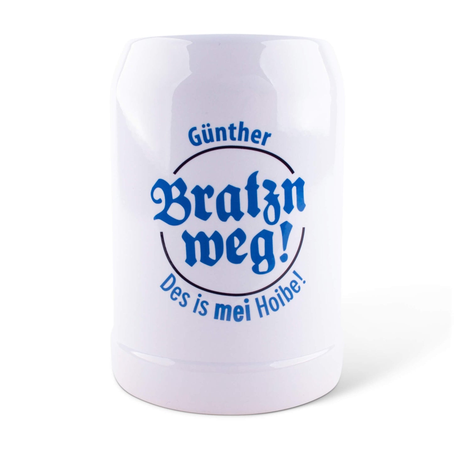 Bierkrug "Bratzn weg!" mit Wunschname - meinherzschlag.de