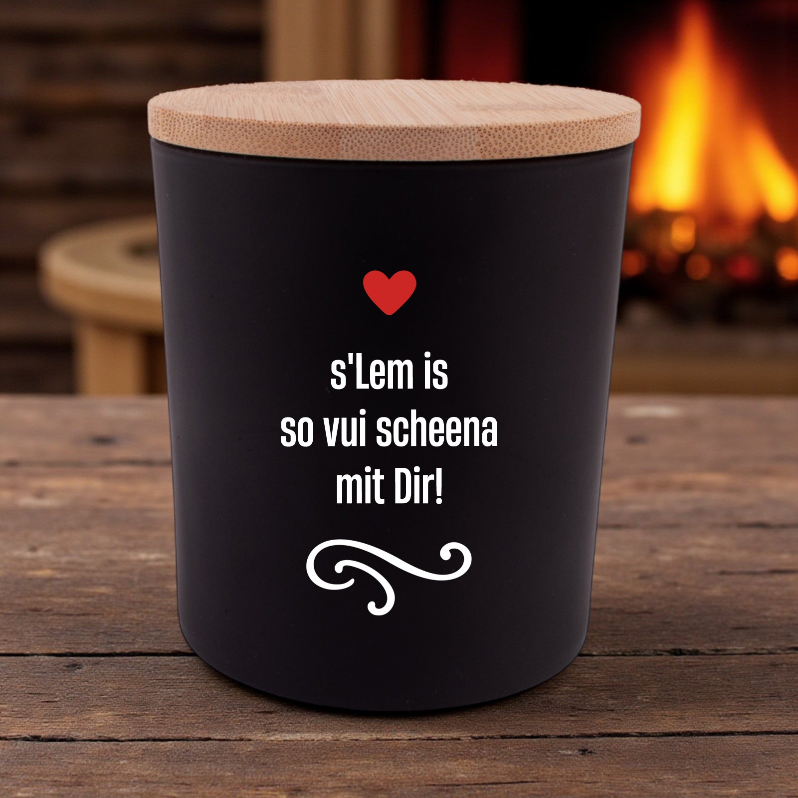 Duftkerze "s'Lem is so vui scheena mit Dir!" - meinherzschlag.de