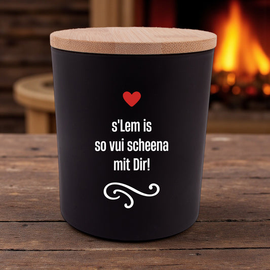 Duftkerze "s'Lem is so vui scheena mit Dir!" - meinherzschlag.de