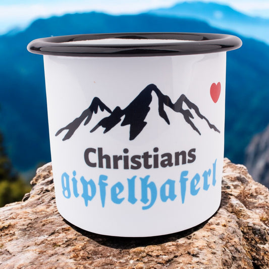 Emaille - Haferl "Gipfelhaferl" mit Wunschname - meinherzschlag.de