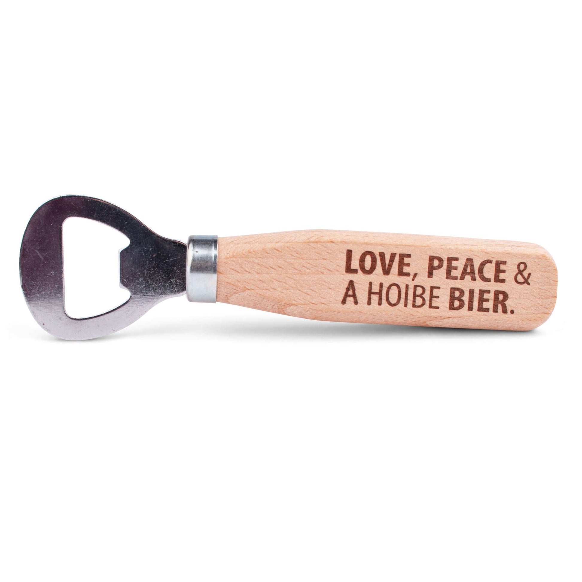 Flaschenöffner "Love, Peace & A Hoibe Bier" - meinherzschlag.de