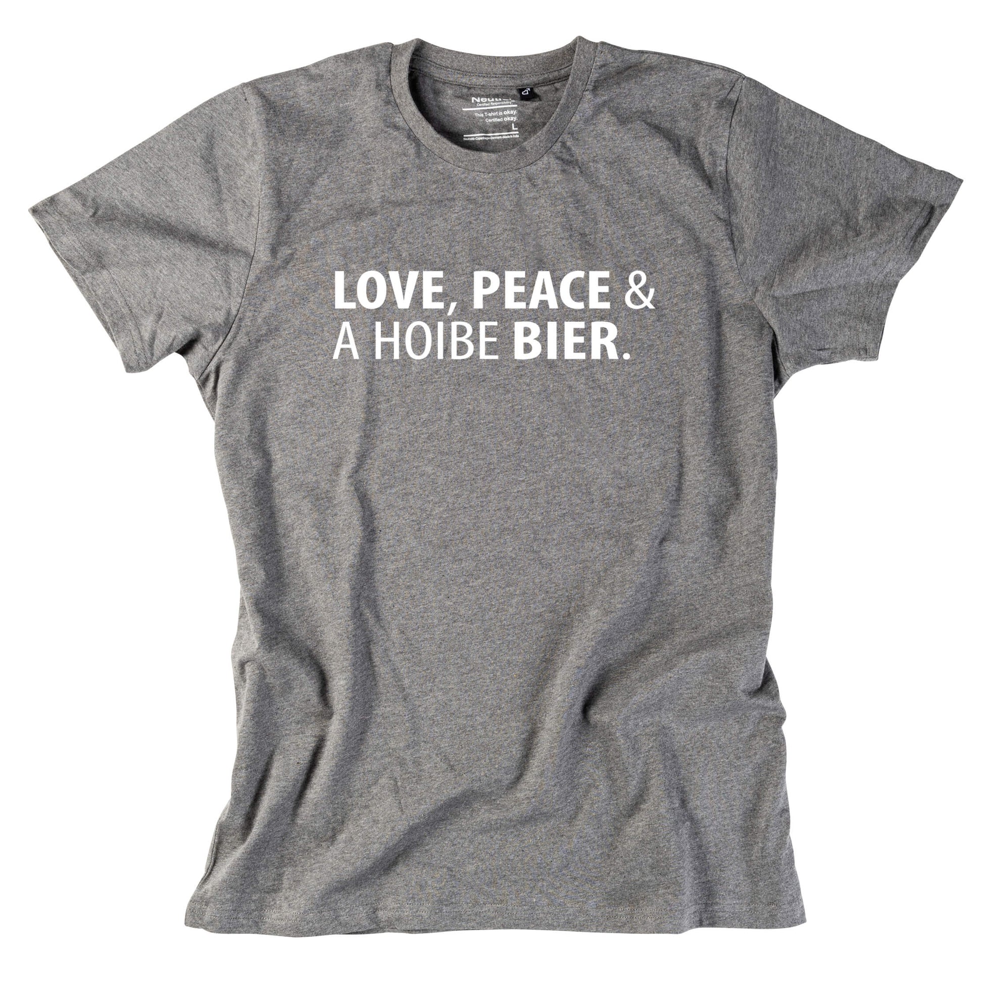 Herren - Shirt "Love, Peace & A Hoibe Bier" - meinherzschlag.de