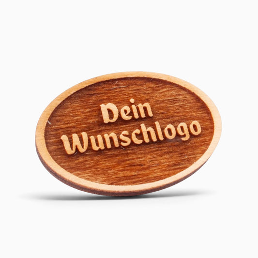 Holz-Ansteck-Pin "Wunschlogo"