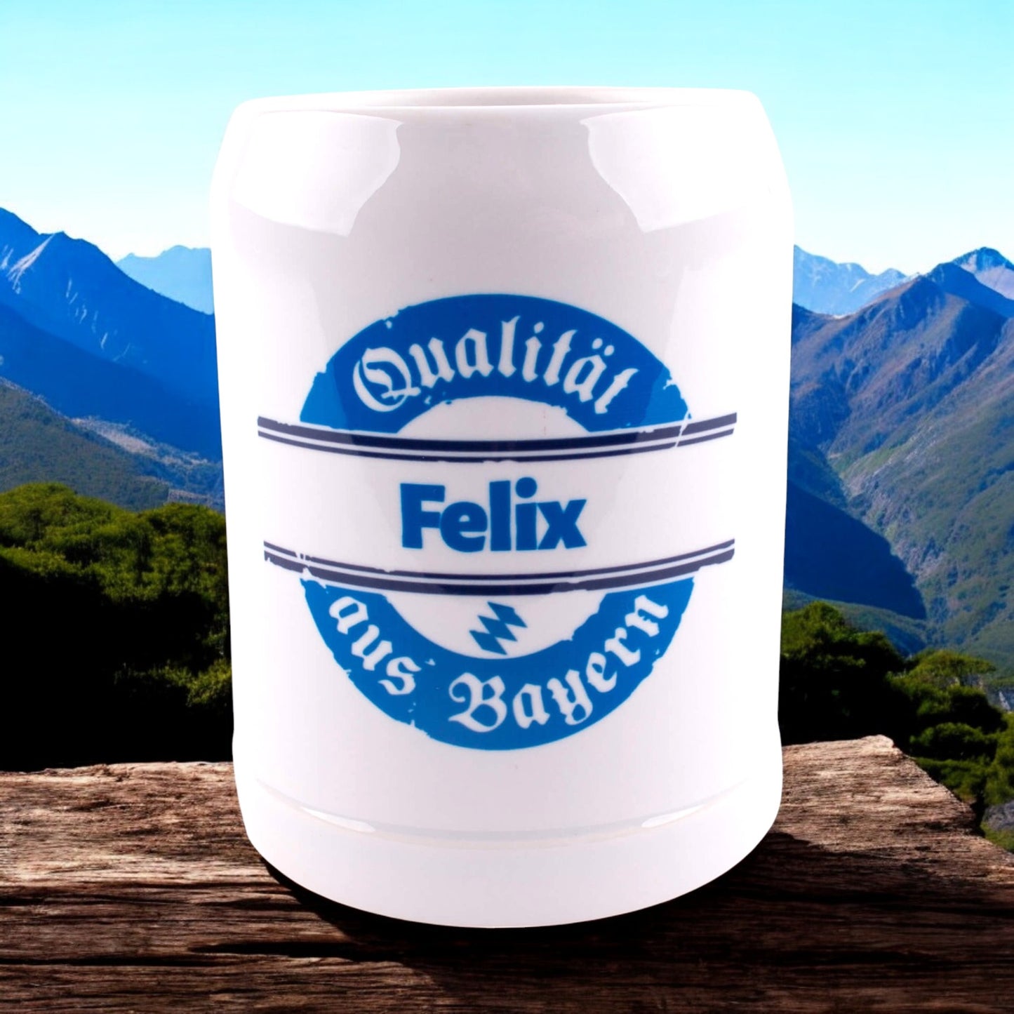 Kinderkrug "Qualität aus Bayern" mit Wunschname - meinherzschlag.de