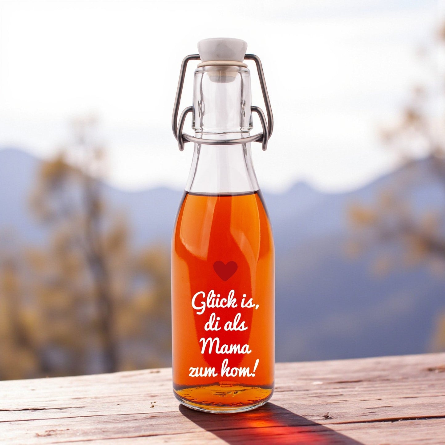 Likör/Schnaps "Glück is, di als Mama zum hom!" - meinherzschlag.de