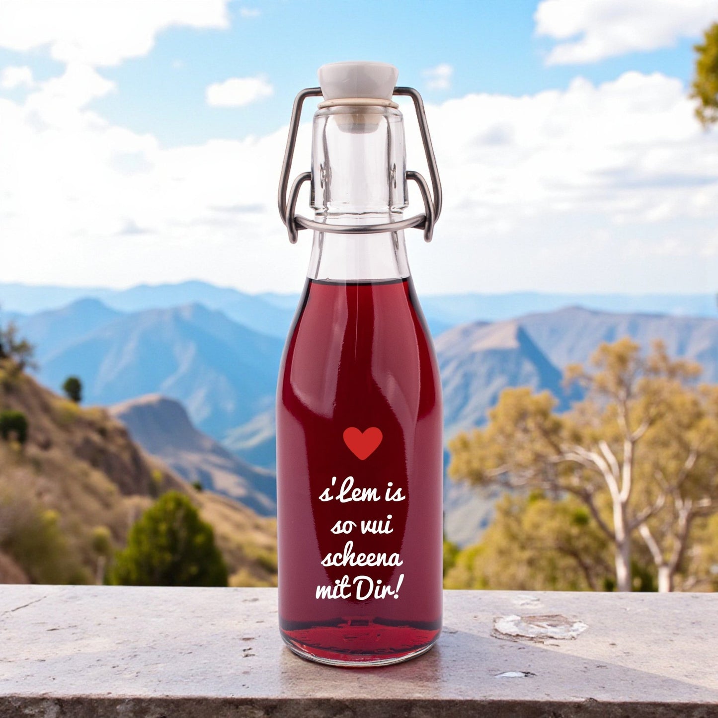 Likör/Schnaps "s'Lem is so vui scheena mit Dir!" - meinherzschlag.de