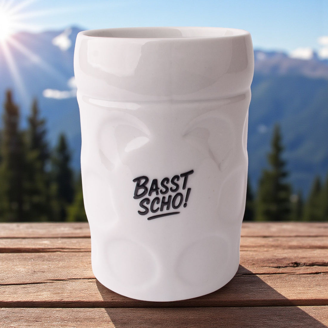Maßkrug-Kaffeetasse &quot;Basst scho!&quot;