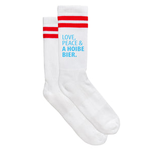 Sportsocken "Love, Peace & A Hoibe Bier" - meinherzschlag.de