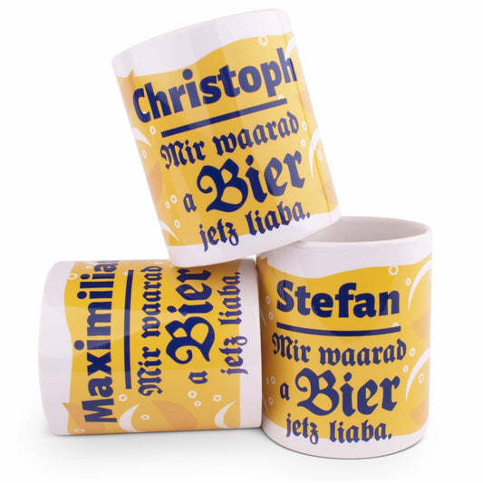 Tasse "Bier waarad ma jetz liaba" mit Wunschname - meinherzschlag.de
