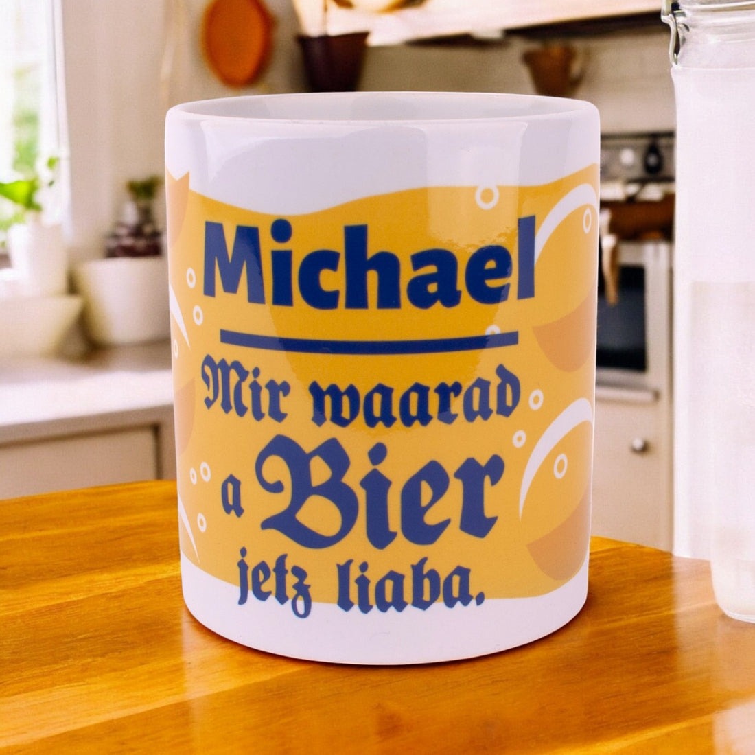 Tasse "Bier waarad ma jetz liaba" mit Wunschname