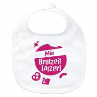 Baby Lätzchen "Brotzeit Latzerl" mit Wunschnamen pink